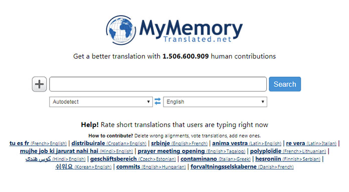 MyMemory - ricerca database di traduzioni realizzate dagli utenti
